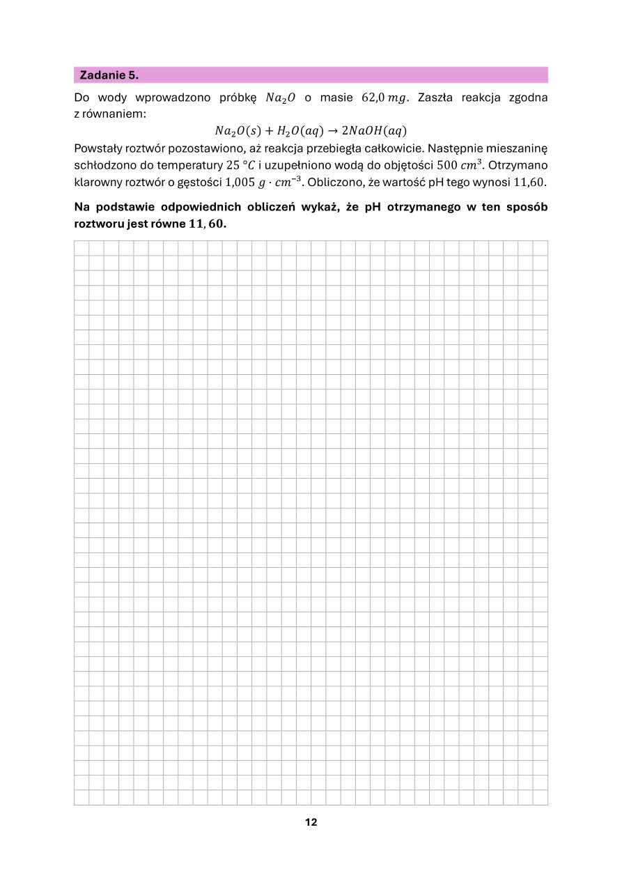 Zadanie z chemii w formacie maturalnym (pH)